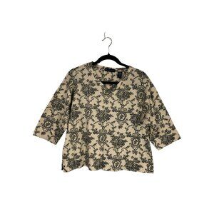 Karen Scott Blouse Size L Womens Floral Black & Cream